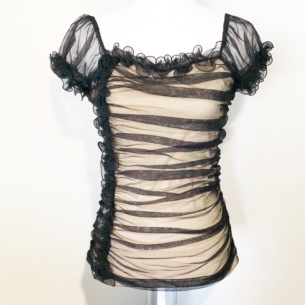 Boston Proper Mesh Ruffle Top